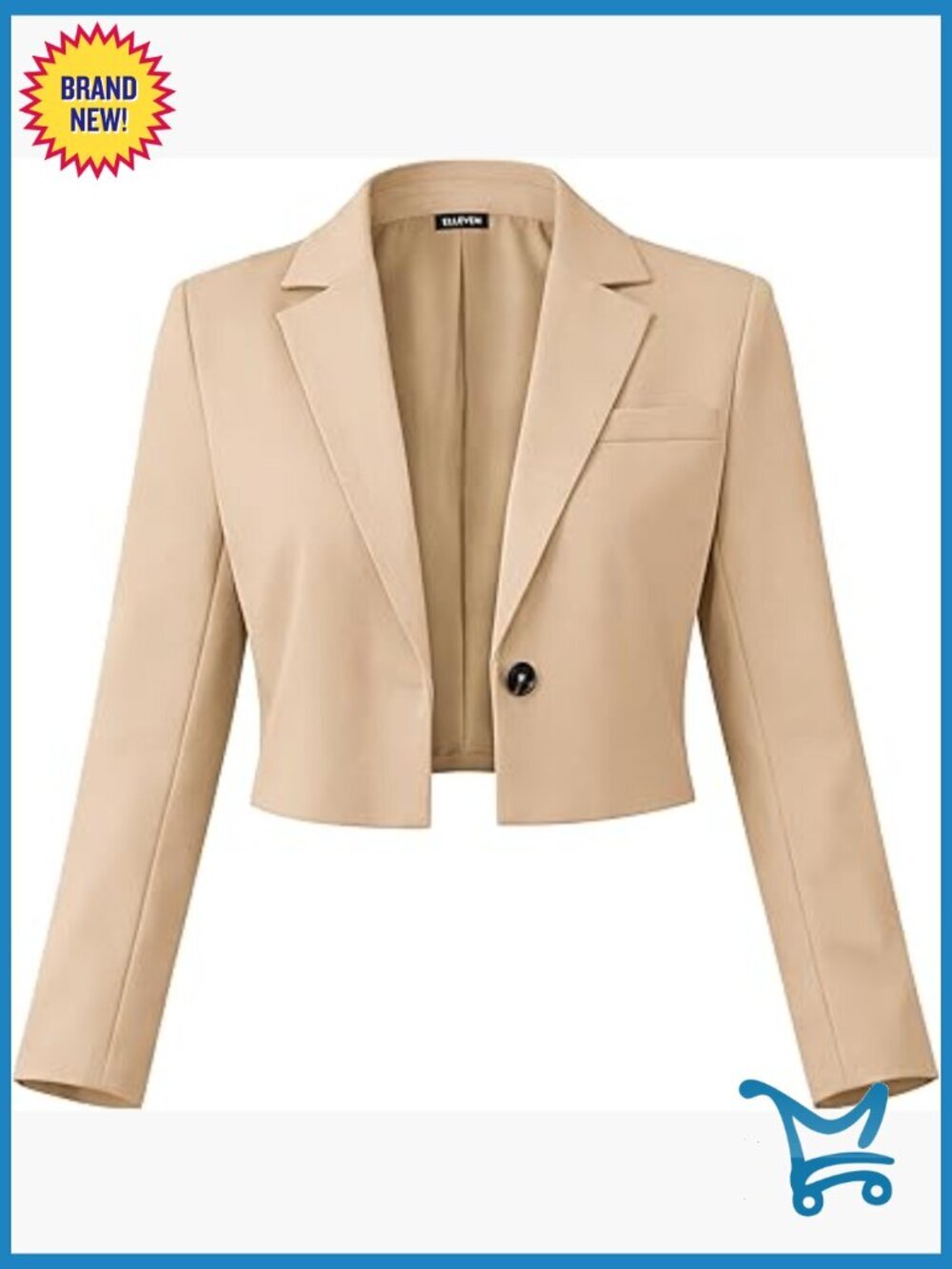 Cropped Blazer Business Casual Open Front Long Sleeve One Button Jacket